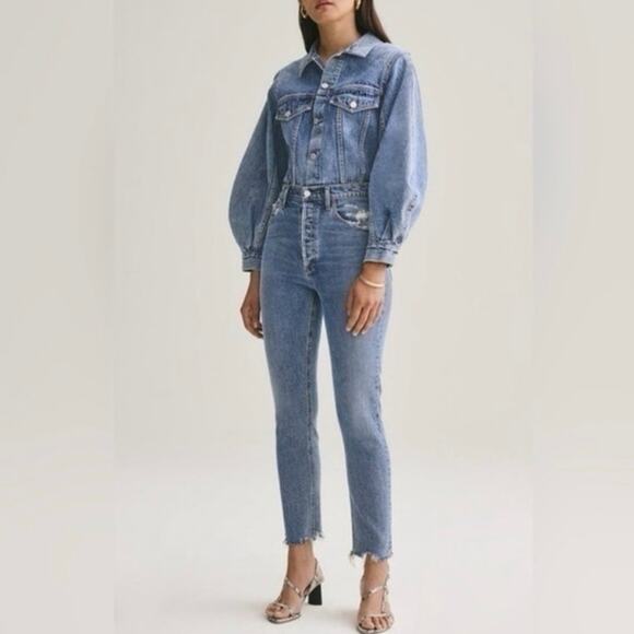 AGOLDE Nico High Rise Denim Raw Hem Slim Jeans in Rooted Wash, Size 29 - Picture 1 of 16